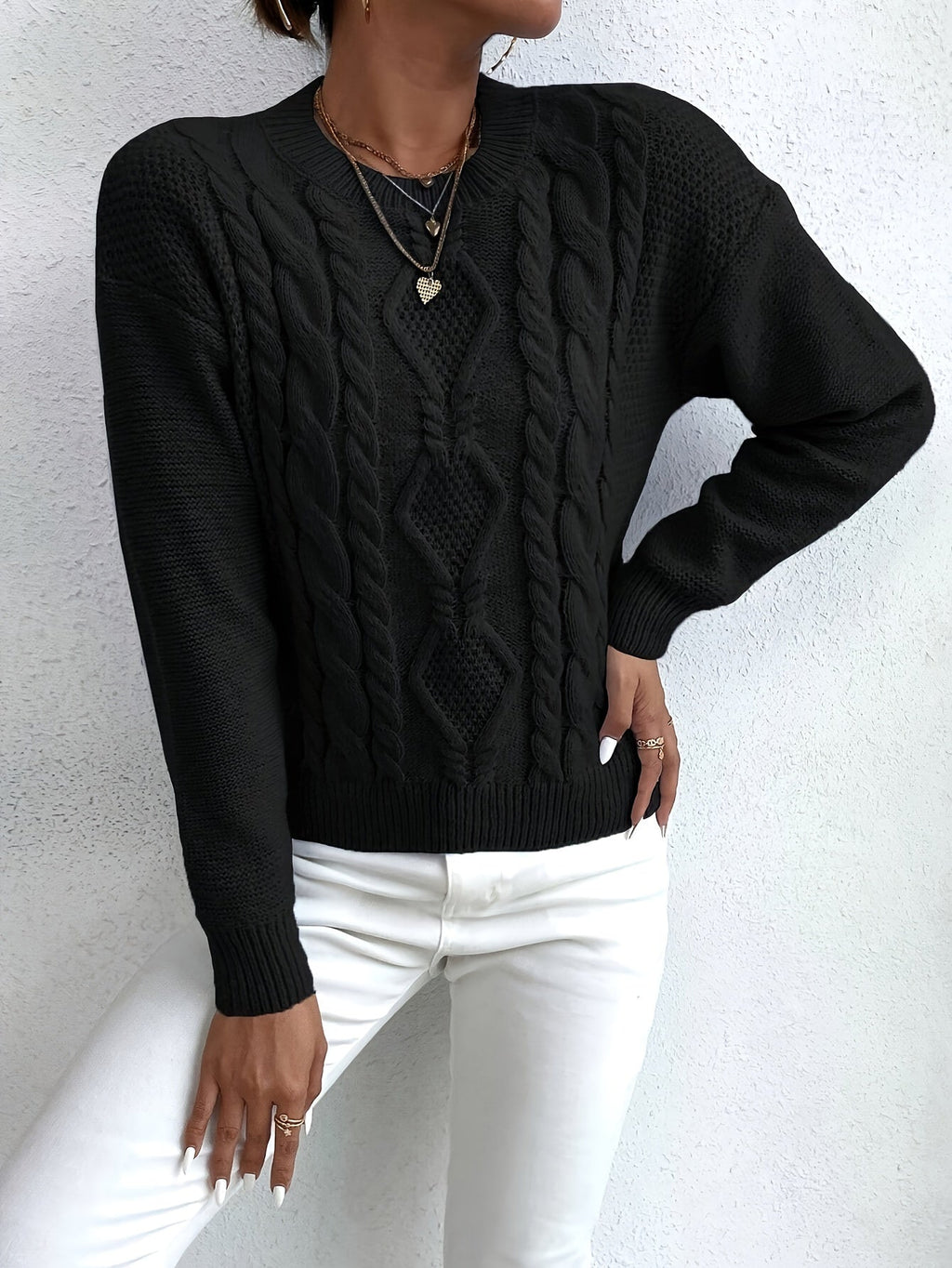 Maglione a trecce oversize – abbigliamento casual, strato confortevole