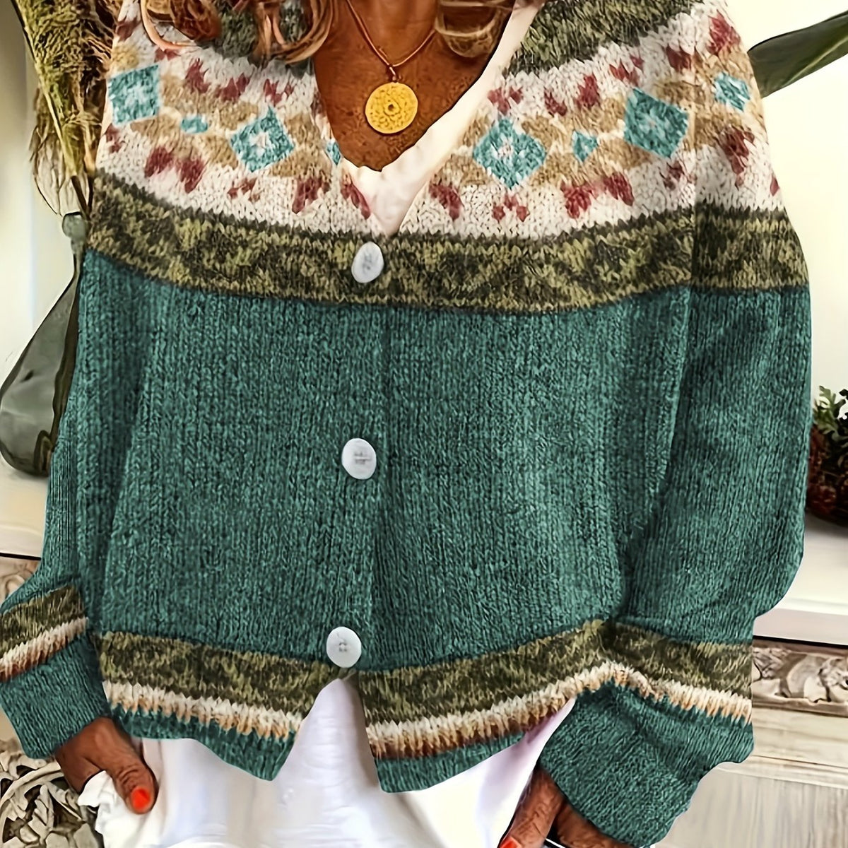 Cardigan con bottoni a fantasia – Abbigliamento casual, a strati