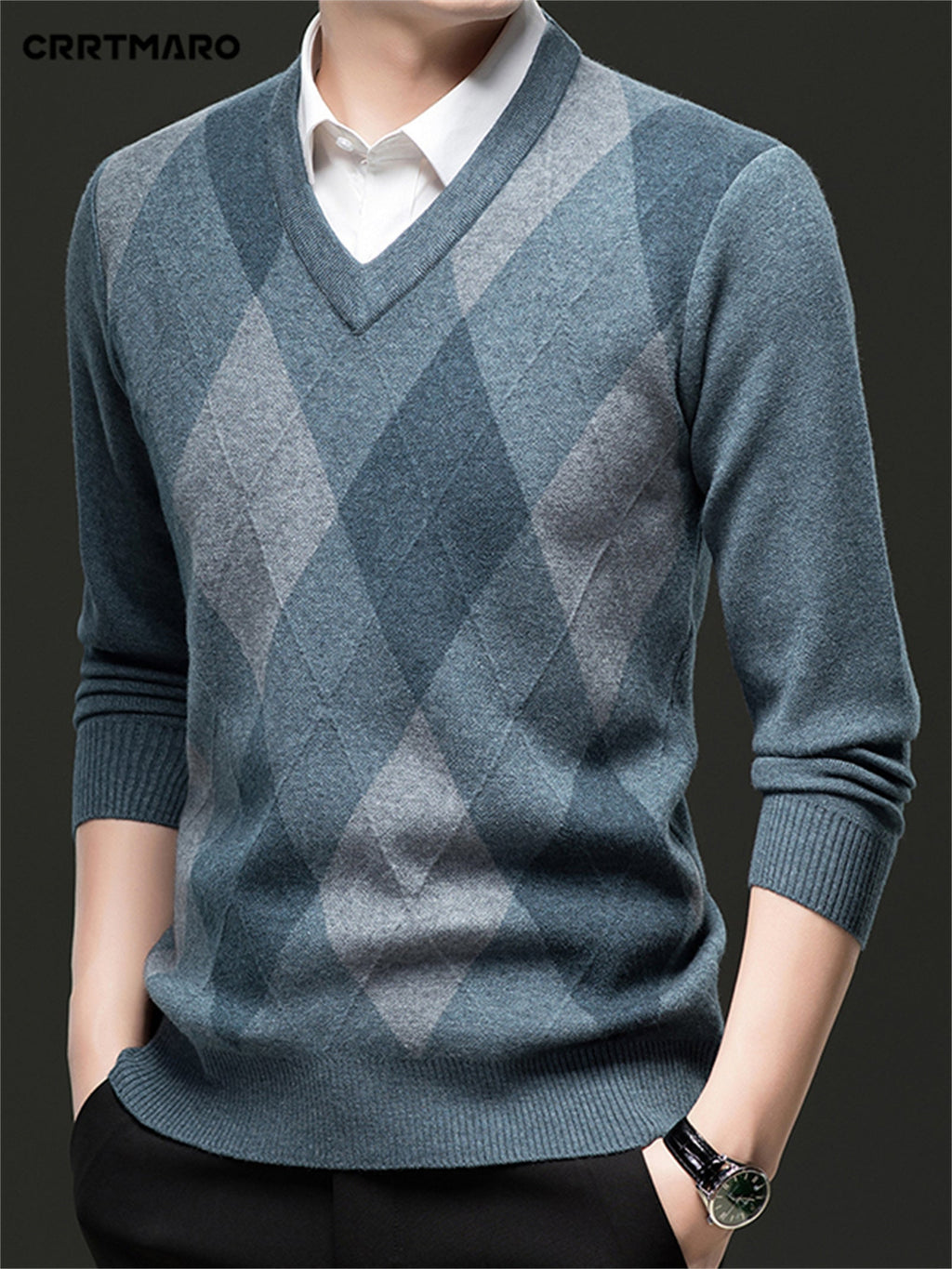Maglione con scollo a V a rombi | Stile classico – Abbigliamento casual, tenuta da ufficio