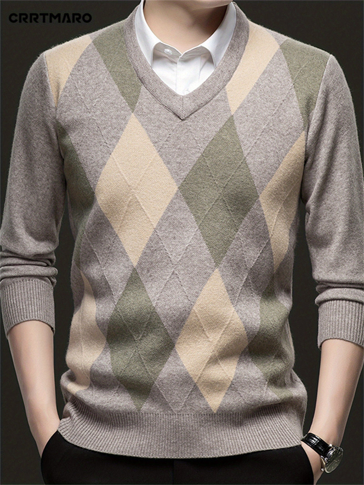 Maglione con scollo a V a rombi | Stile classico – Abbigliamento casual, tenuta da ufficio