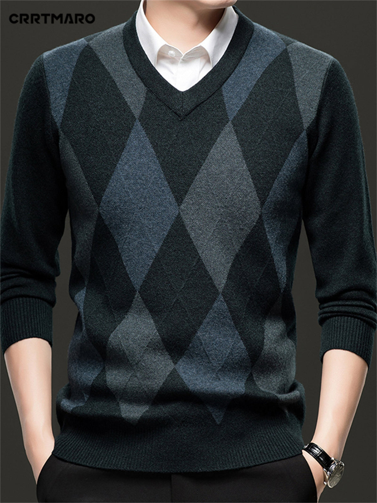 Maglione con scollo a V a rombi | Stile classico – Abbigliamento casual, tenuta da ufficio