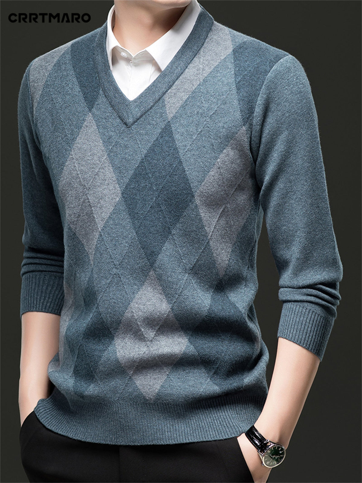 Maglione con scollo a V a rombi | Stile classico – Abbigliamento casual, tenuta da ufficio