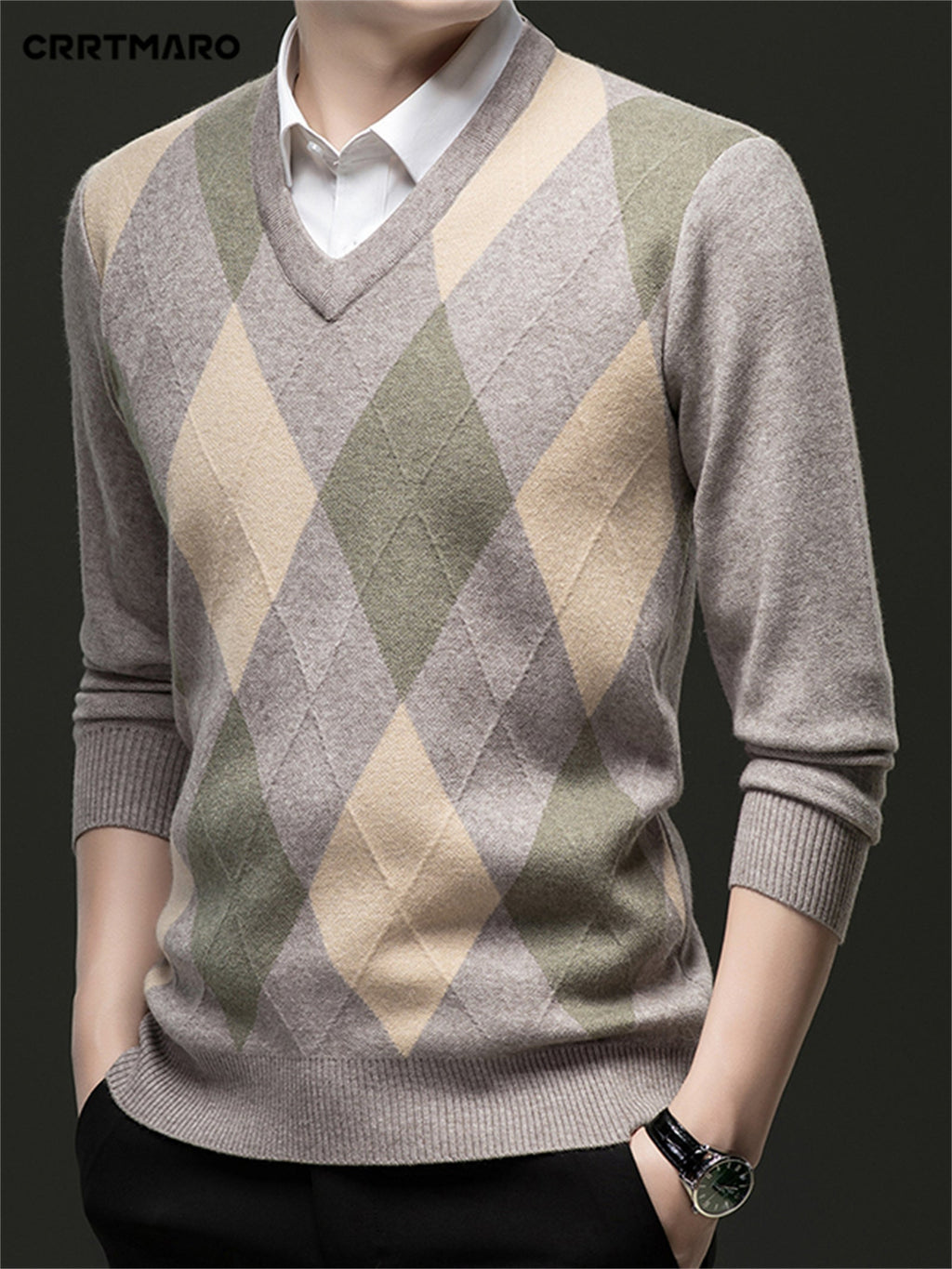 Maglione con scollo a V a rombi | Stile classico – Abbigliamento casual, tenuta da ufficio