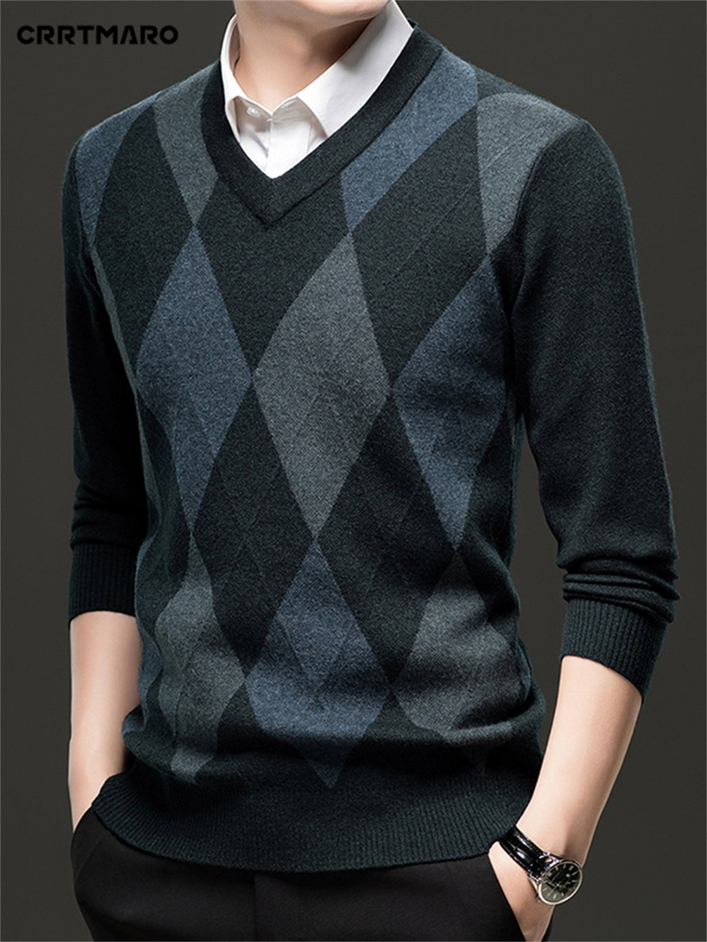 Maglione con scollo a V a rombi | Stile classico – Abbigliamento casual, tenuta da ufficio