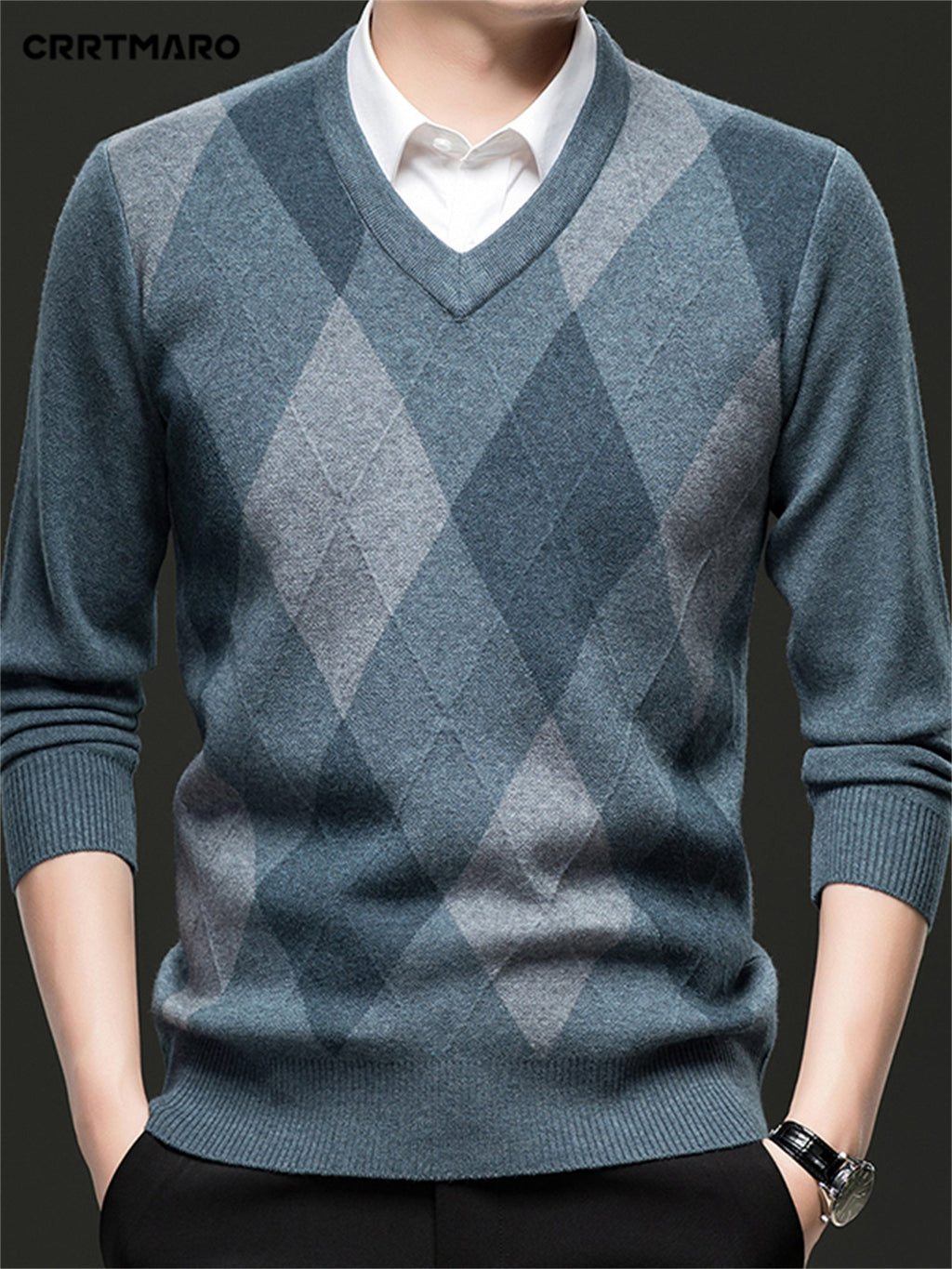 Maglione con scollo a V a rombi | Stile classico – Abbigliamento casual, tenuta da ufficio