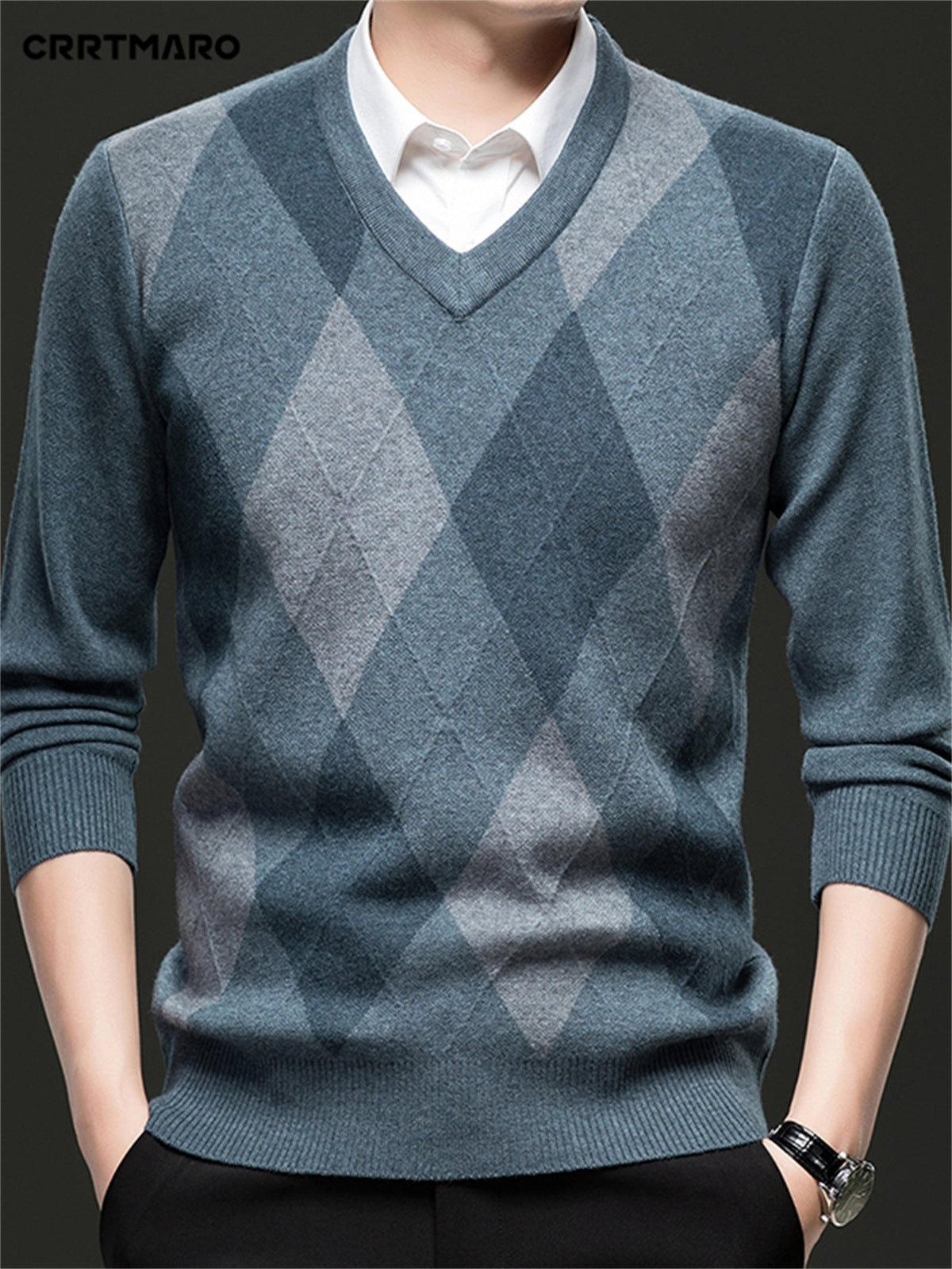 Maglione con scollo a V a rombi | Stile classico – Abbigliamento casual, tenuta da ufficio