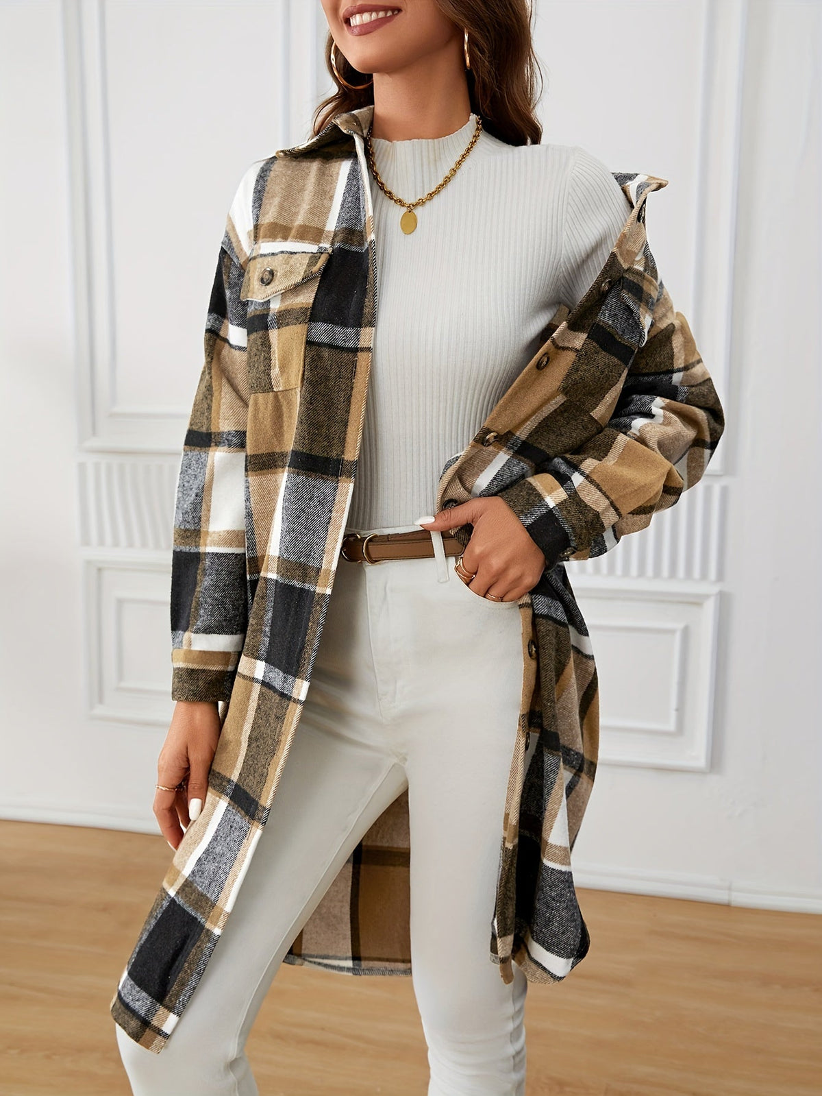 Cappotto a quadri lungo – Abbigliamento casual, strato elegante