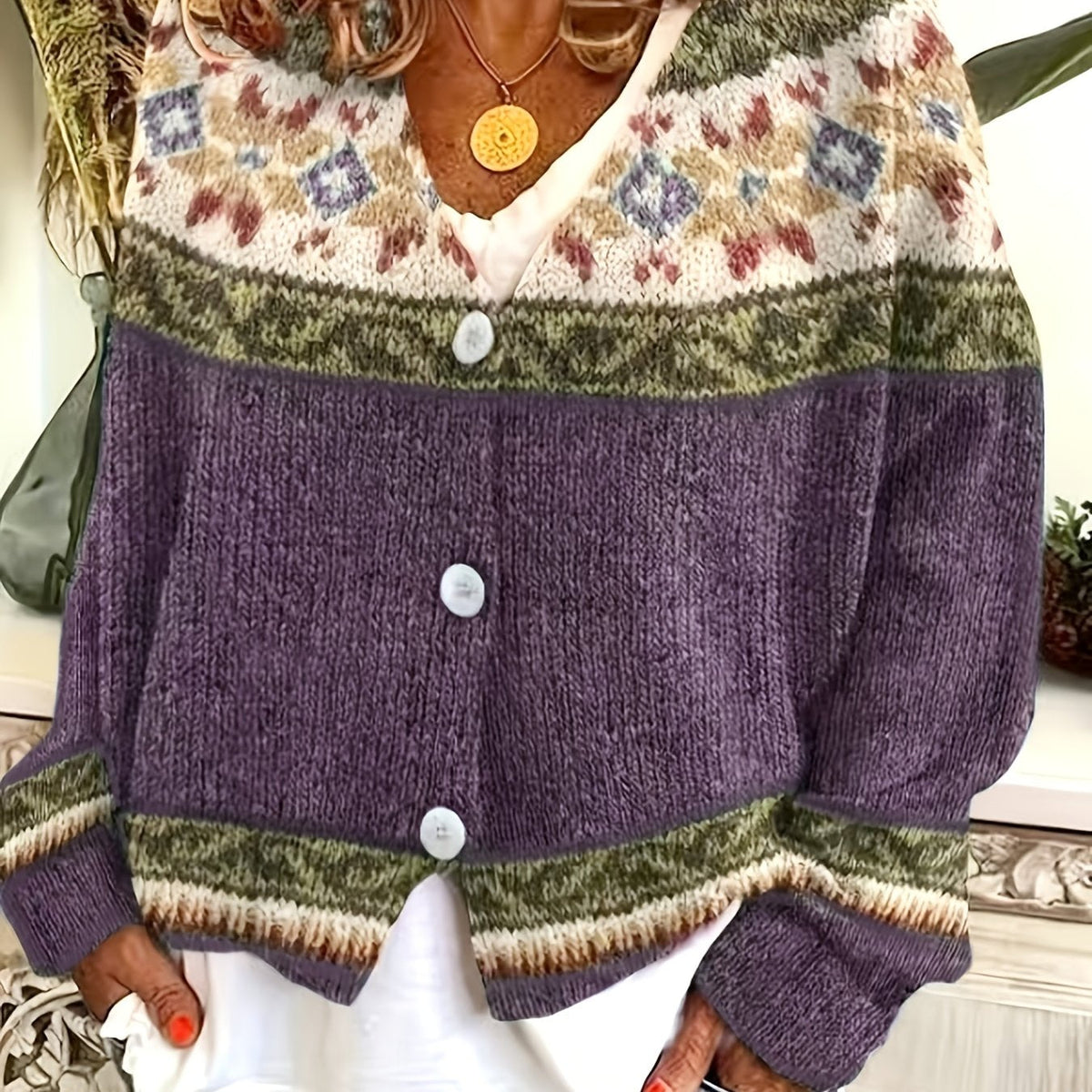 Cardigan con bottoni a fantasia – Abbigliamento casual, a strati