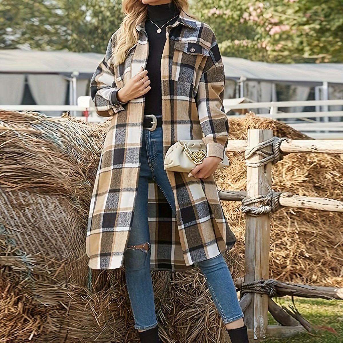 Cappotto a quadri lungo – Abbigliamento casual, strato elegante