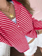 Striped Knit Cardigan with Buttons – Casual, Office