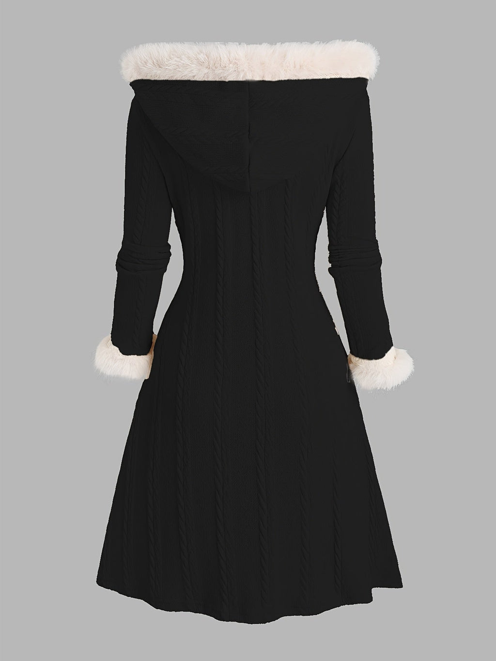 Cappotto lungo con cappuccio bordato in pelliccia – Abbigliamento casual, moda invernale