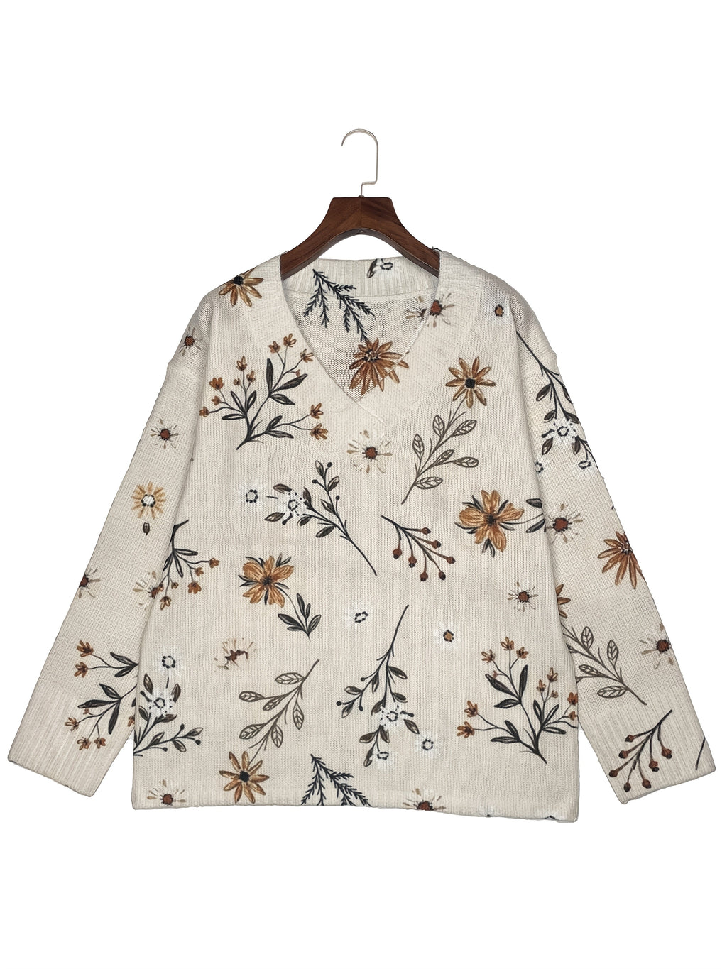 Maglione con scollo a V a fiori – Abbigliamento casual, stile quotidiano