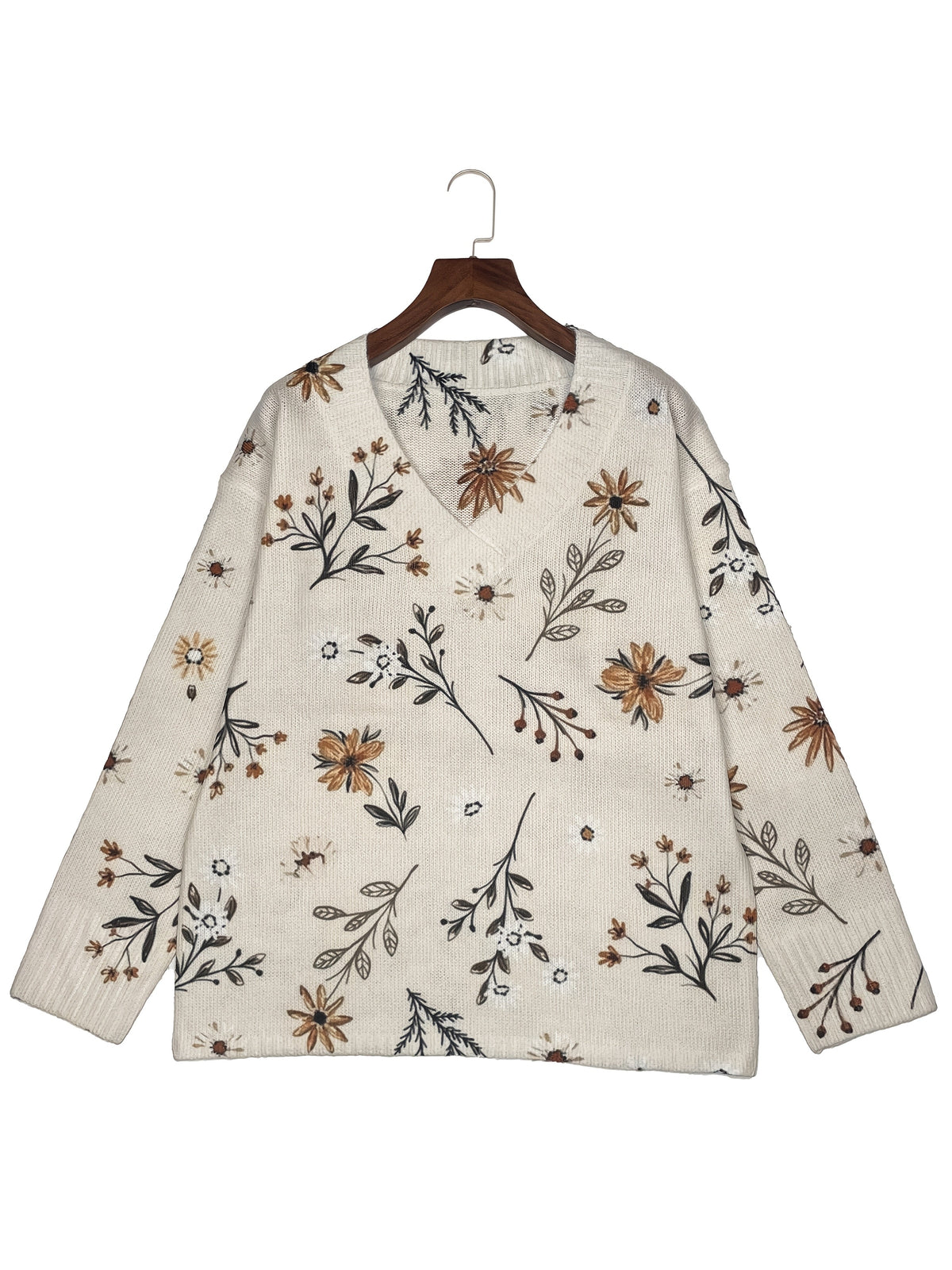 Maglione con scollo a V a fiori – Abbigliamento casual, stile quotidiano
