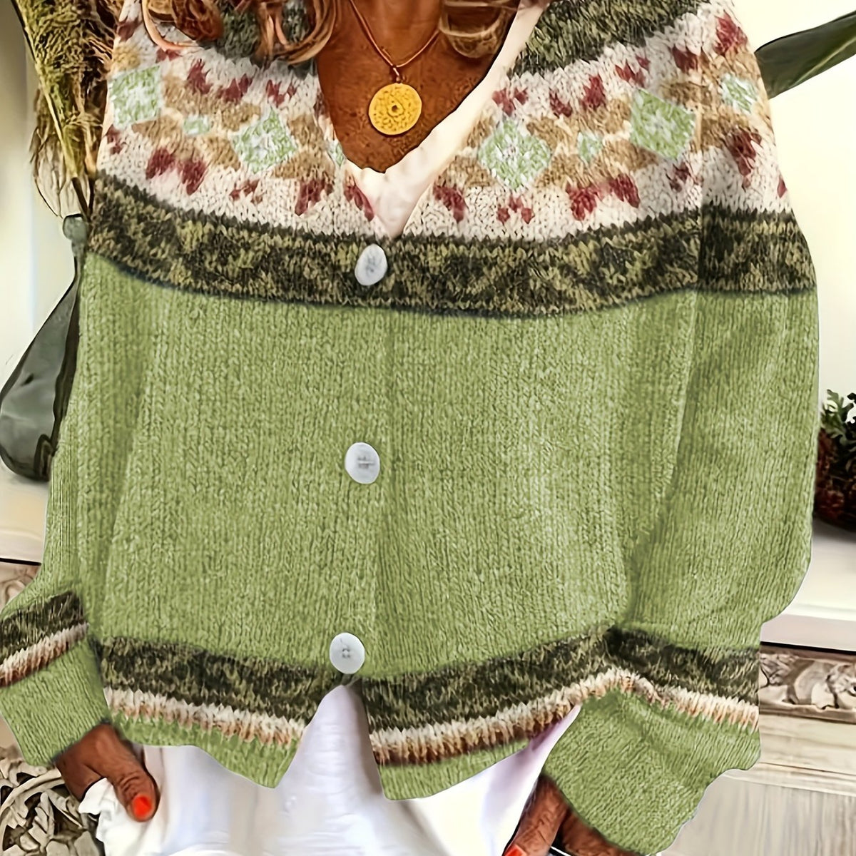 Cardigan con bottoni a fantasia – Abbigliamento casual, a strati