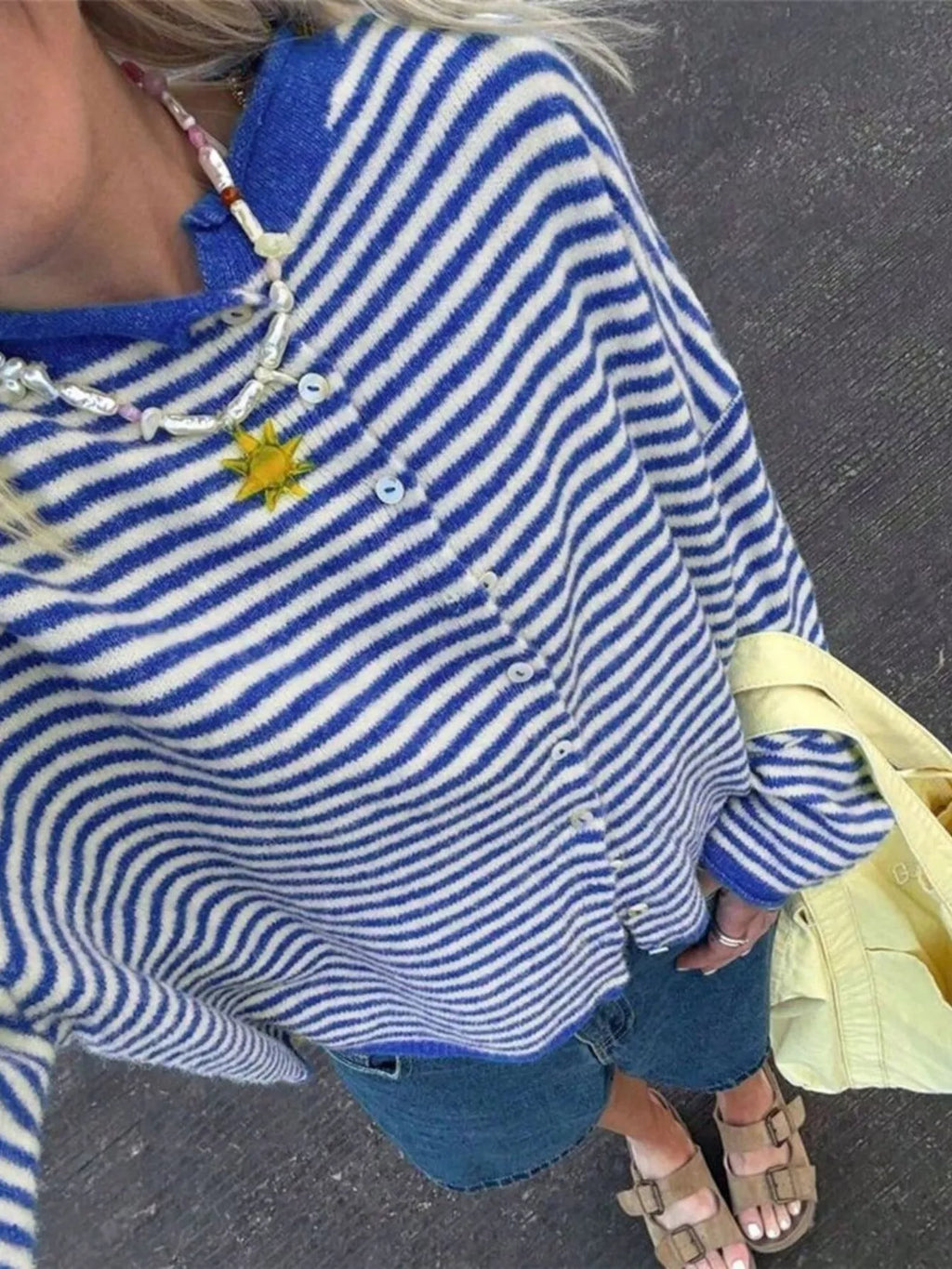 Striped Knit Cardigan with Buttons – Casual, Office