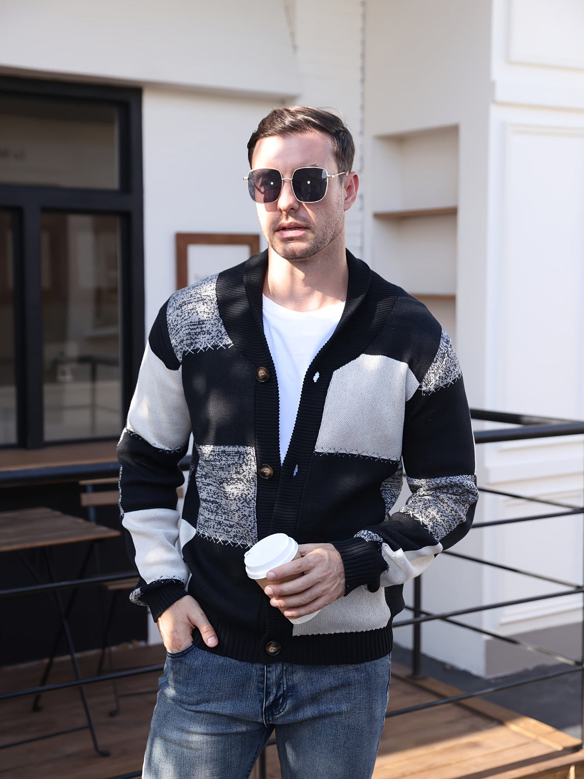 Cardigan a bottoni color-block – Abbigliamento casual, a strati