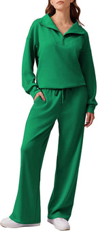 2 Piece Lounge Set for Women, 1/4 Zip – Casual Wear, Fall Fashion, Relaxing, Outing