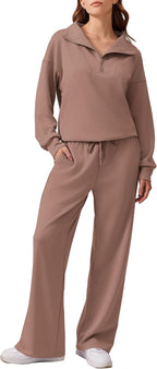 2 Piece Lounge Set for Women, 1/4 Zip – Casual Wear, Fall Fashion, Relaxing, Outing