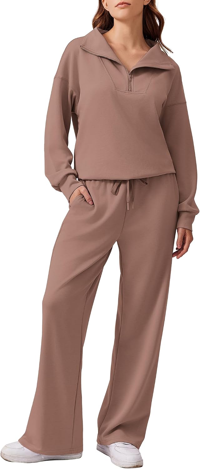 2 Piece Lounge Set for Women, 1/4 Zip – Casual Wear, Fall Fashion, Relaxing, Outing