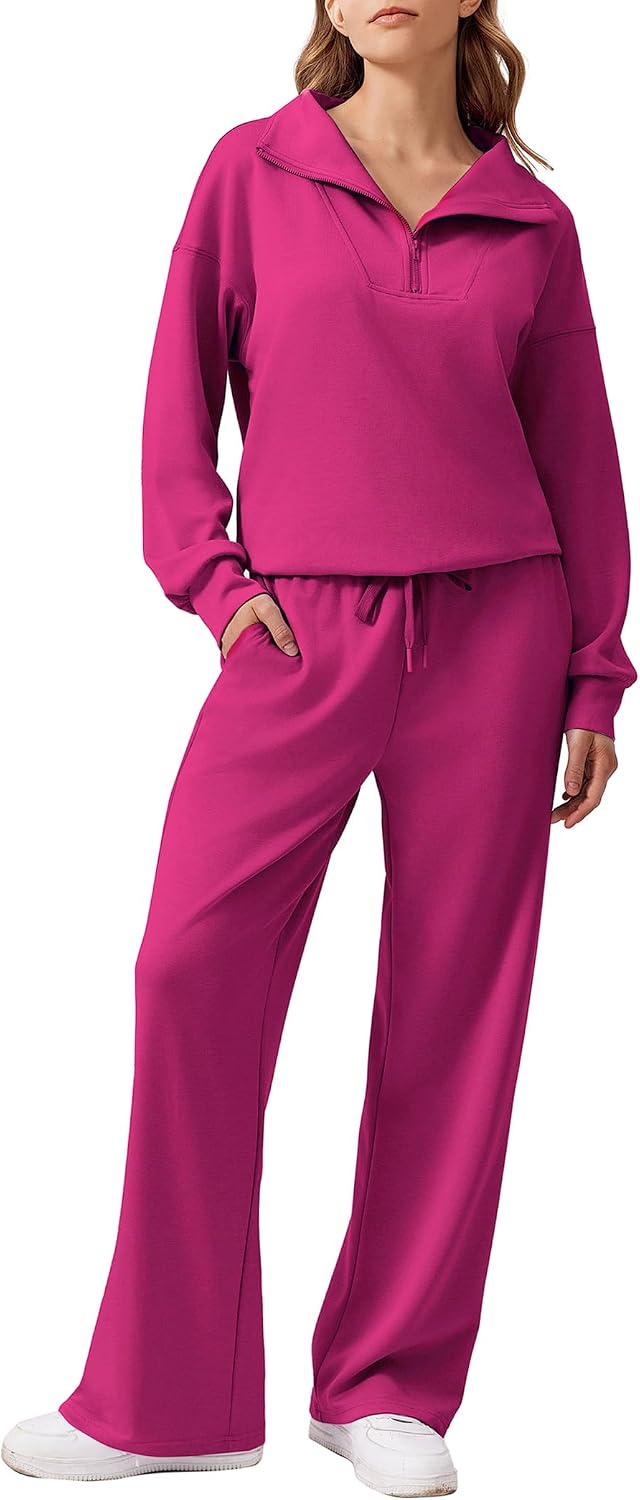 2 Piece Lounge Set for Women, 1/4 Zip – Casual Wear, Fall Fashion, Relaxing, Outing