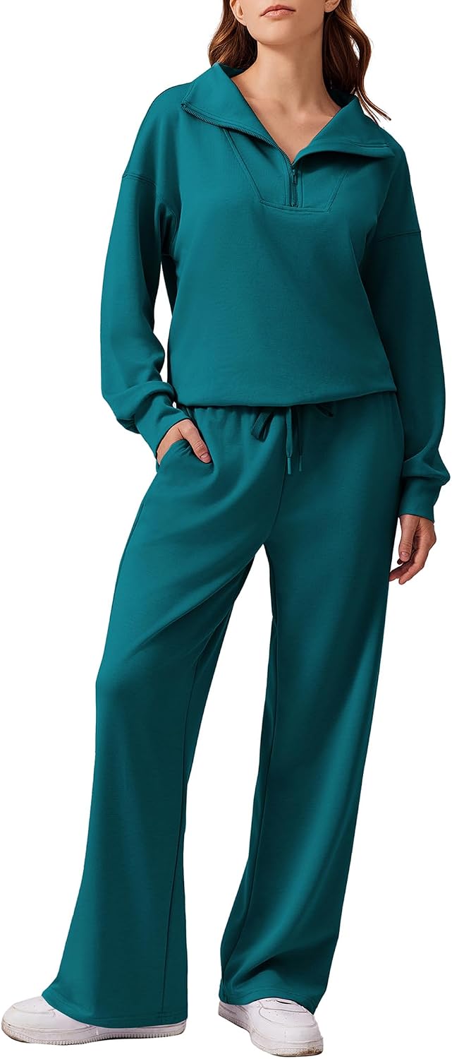 2 Piece Lounge Set for Women, 1/4 Zip – Casual Wear, Fall Fashion, Relaxing, Outing