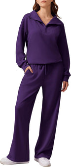 2 Piece Lounge Set for Women, 1/4 Zip – Casual Wear, Fall Fashion, Relaxing, Outing