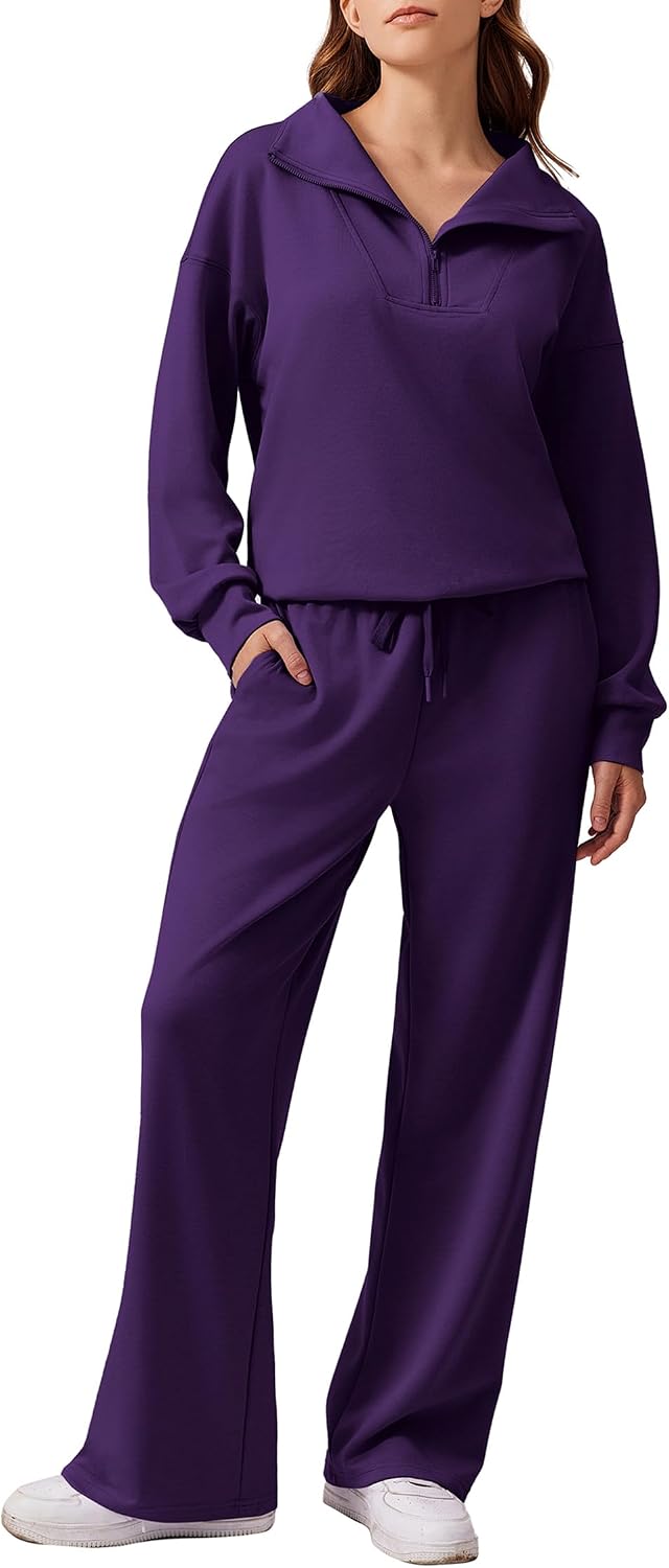 2 Piece Lounge Set for Women, 1/4 Zip – Casual Wear, Fall Fashion, Relaxing, Outing