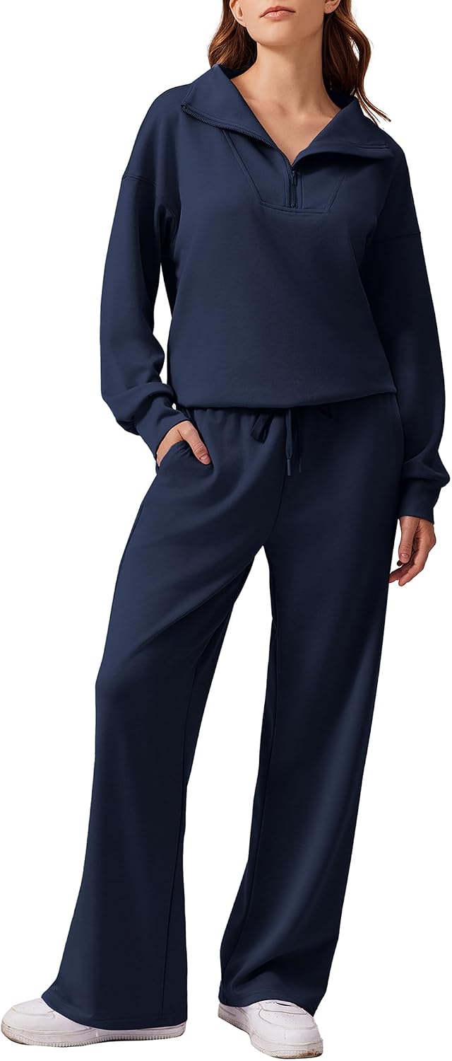 2 Piece Lounge Set for Women, 1/4 Zip – Casual Wear, Fall Fashion, Relaxing, Outing