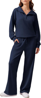 2 Piece Lounge Set for Women, 1/4 Zip – Casual Wear, Fall Fashion, Relaxing, Outing