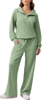 2 Piece Lounge Set for Women, 1/4 Zip – Casual Wear, Fall Fashion, Relaxing, Outing