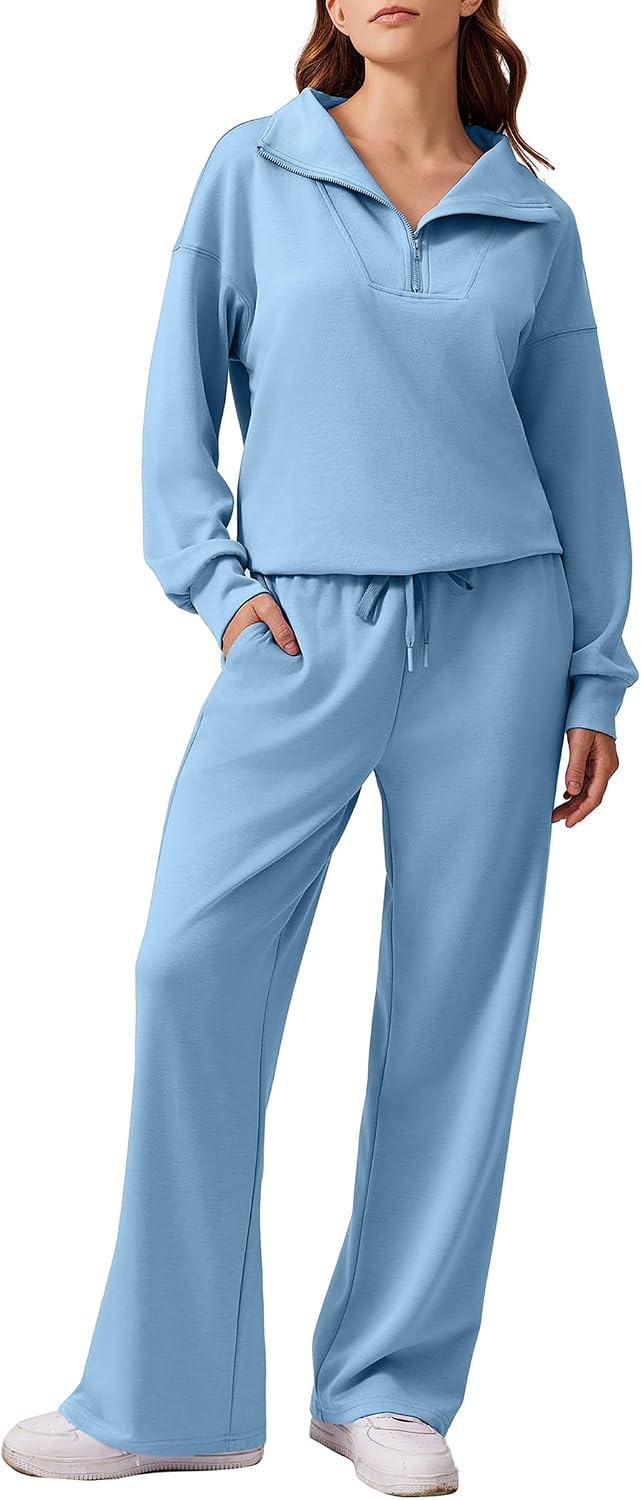 2 Piece Lounge Set for Women, 1/4 Zip – Casual Wear, Fall Fashion, Relaxing, Outing