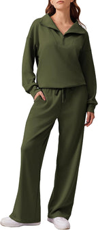 2 Piece Lounge Set for Women, 1/4 Zip – Casual Wear, Fall Fashion, Relaxing, Outing