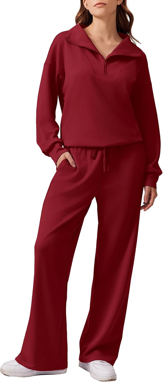 2 Piece Lounge Set for Women, 1/4 Zip – Casual Wear, Fall Fashion, Relaxing, Outing