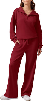 2 Piece Lounge Set for Women, 1/4 Zip – Casual Wear, Fall Fashion, Relaxing, Outing