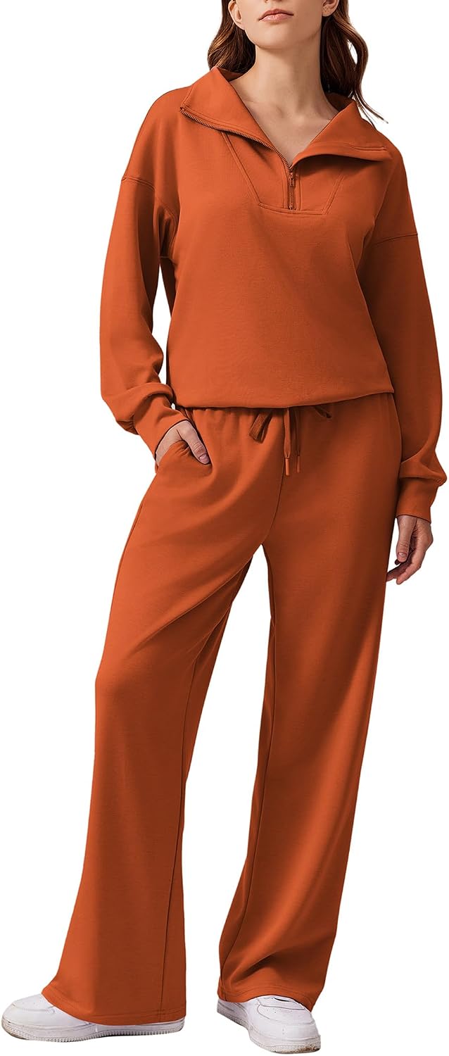 2 Piece Lounge Set for Women, 1/4 Zip – Casual Wear, Fall Fashion, Relaxing, Outing