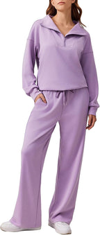 2 Piece Lounge Set for Women, 1/4 Zip – Casual Wear, Fall Fashion, Relaxing, Outing