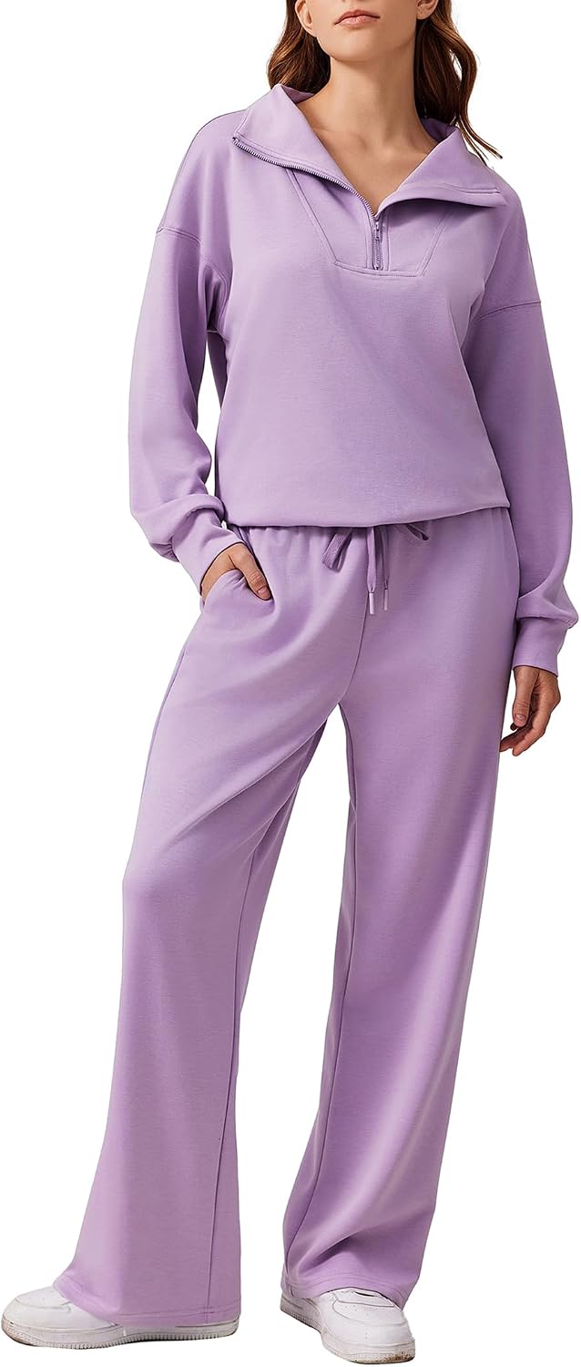 2 Piece Lounge Set for Women, 1/4 Zip – Casual Wear, Fall Fashion, Relaxing, Outing
