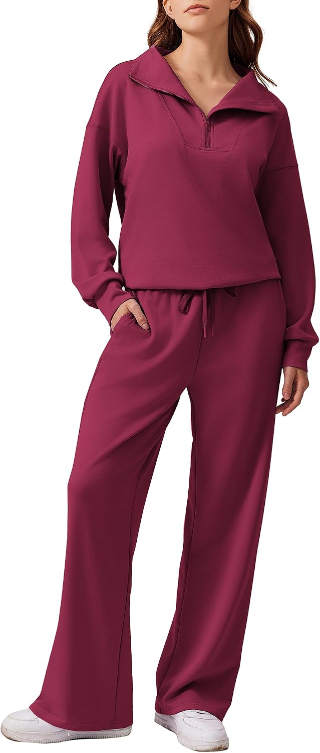 2 Piece Lounge Set for Women, 1/4 Zip – Casual Wear, Fall Fashion, Relaxing, Outing