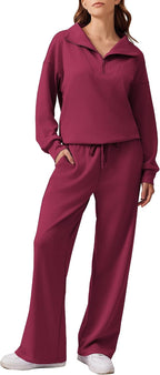 2 Piece Lounge Set for Women, 1/4 Zip – Casual Wear, Fall Fashion, Relaxing, Outing