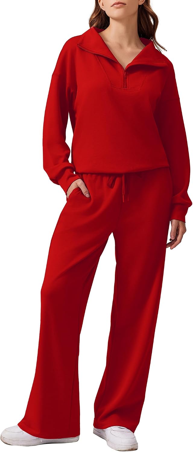 2 Piece Lounge Set for Women, 1/4 Zip – Casual Wear, Fall Fashion, Relaxing, Outing