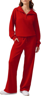 2 Piece Lounge Set for Women, 1/4 Zip – Casual Wear, Fall Fashion, Relaxing, Outing