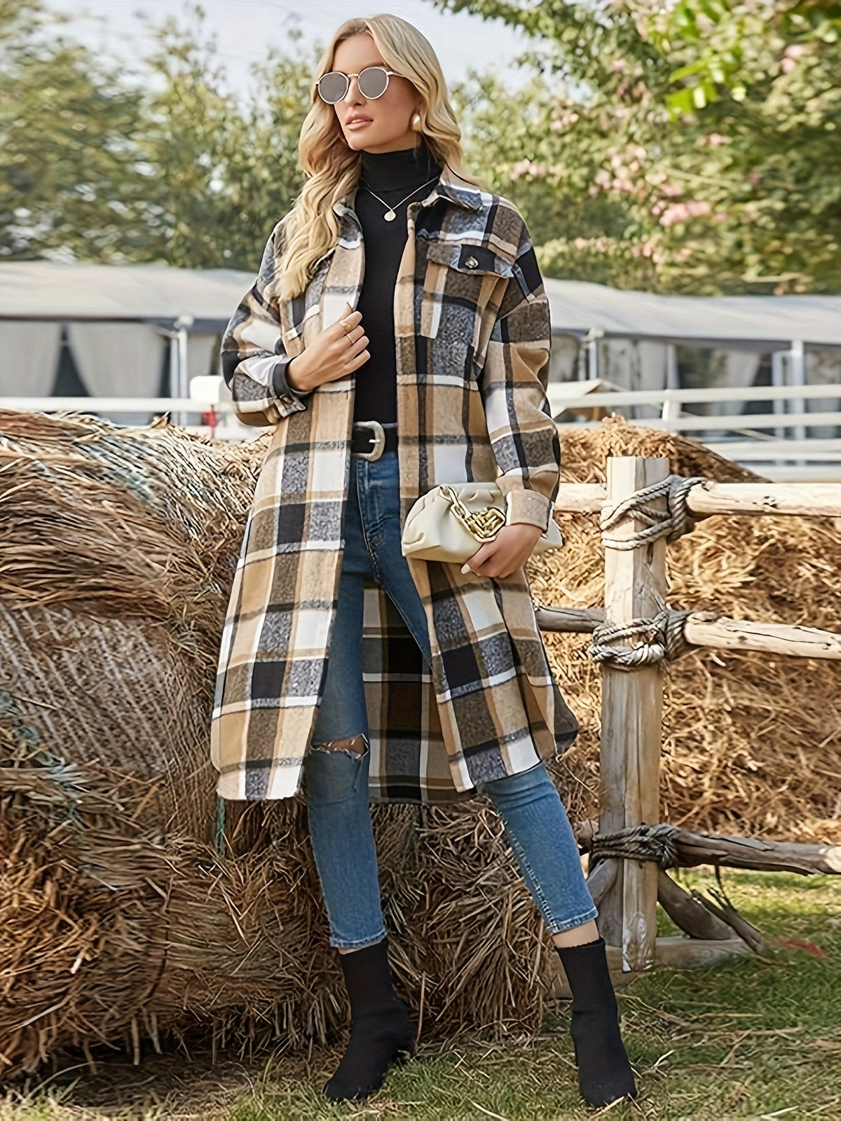 Cappotto a quadri lungo – Abbigliamento casual, strato elegante