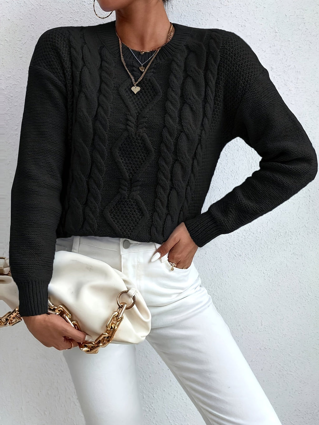 Maglione a trecce oversize – abbigliamento casual, strato confortevole
