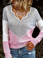 V-Neck Colorblock Sweater – Casual Wear, Stylish Layering