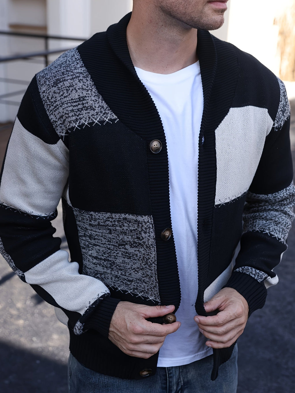 Cardigan a bottoni color-block – Abbigliamento casual, a strati