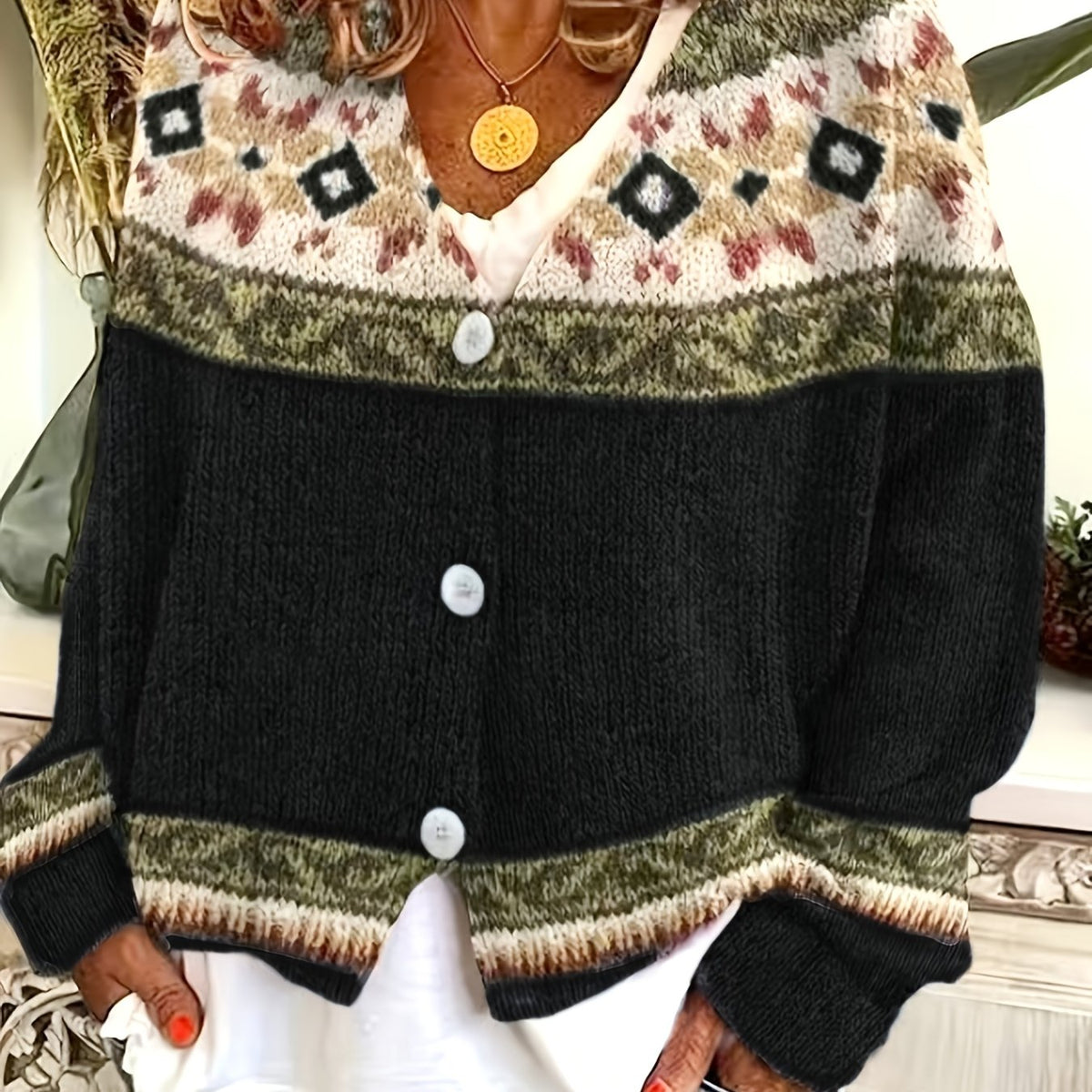 Cardigan con bottoni a fantasia – Abbigliamento casual, a strati