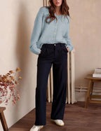 Womens Cardigan Sweater Loose Long Sleeve Crewneck – Casual, Everyday Wear