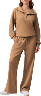 2 Piece Lounge Set for Women, 1/4 Zip – Casual Wear, Fall Fashion, Relaxing, Outing