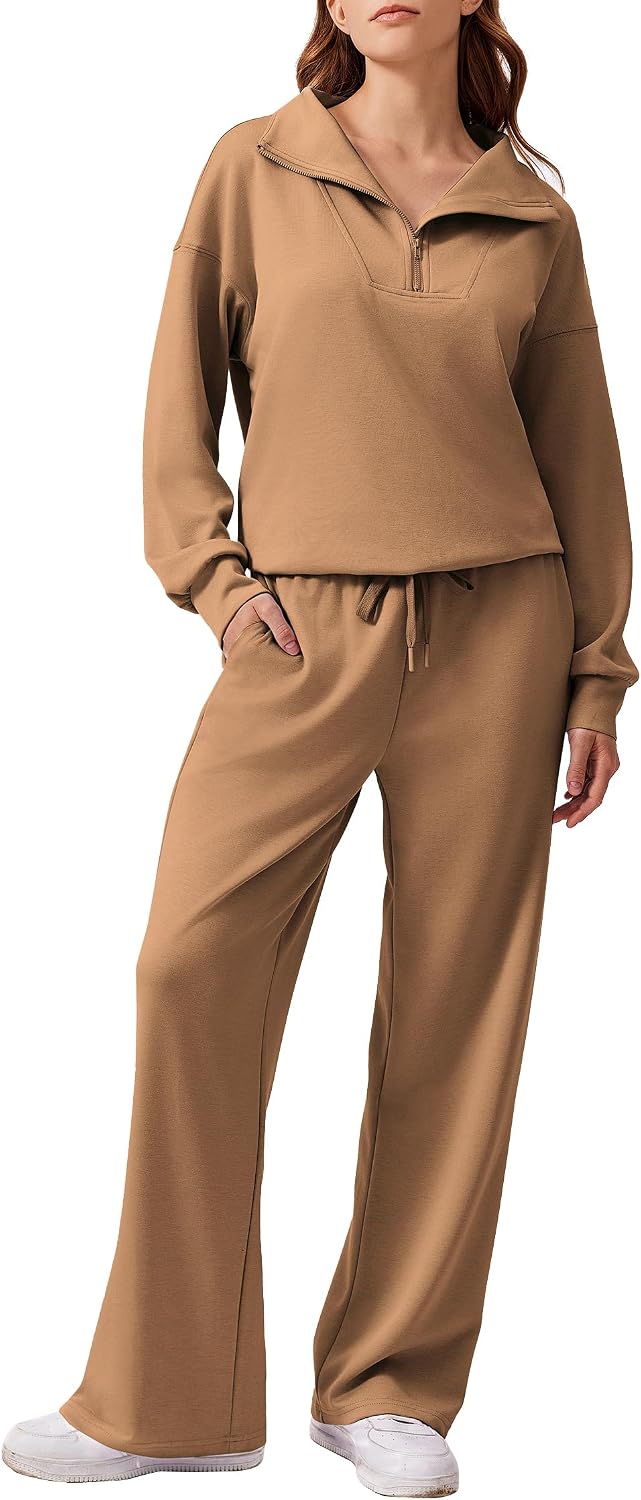2 Piece Lounge Set for Women, 1/4 Zip – Casual Wear, Fall Fashion, Relaxing, Outing