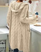 Women's Chunky Knit Hooded Cardigan, Long Sleeve – Casual, Autumn, Winter
